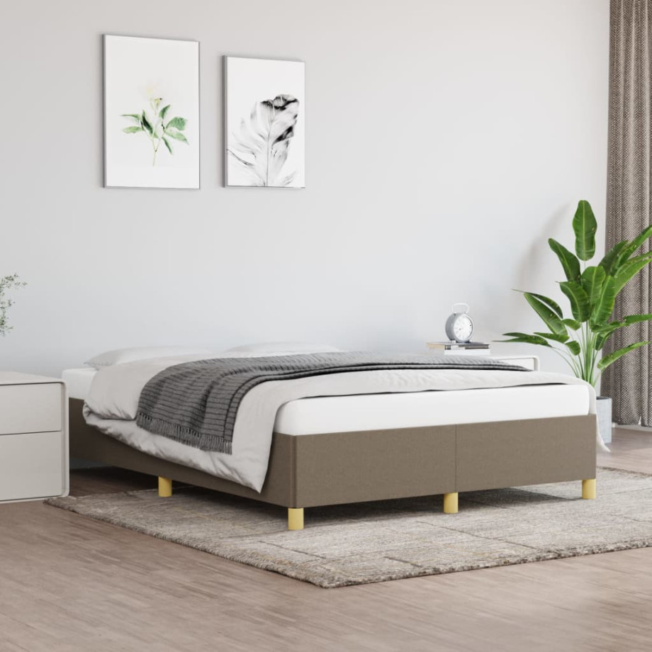 vidaXL Bedframe zonder matras stof taupe 140x200 cm afbeelding 1