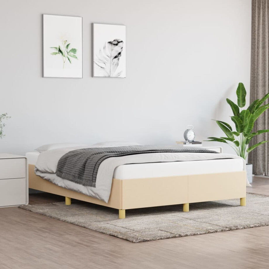 vidaXL Bedframe zonder matras stof crèmekleurig 140x200 cm afbeelding 1