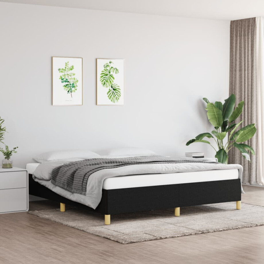 vidaXL Bedframe zonder matras stof zwart 160x200 cm afbeelding 1