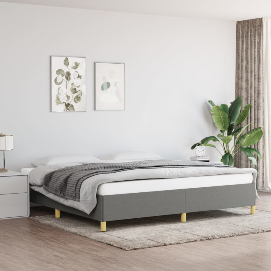 vidaXL Bedframe zonder matras stof donkergrijs 200x200 cm vidaXL Bedframe zonder matras stof donkergrijs 200x200 cm afbeelding 1
