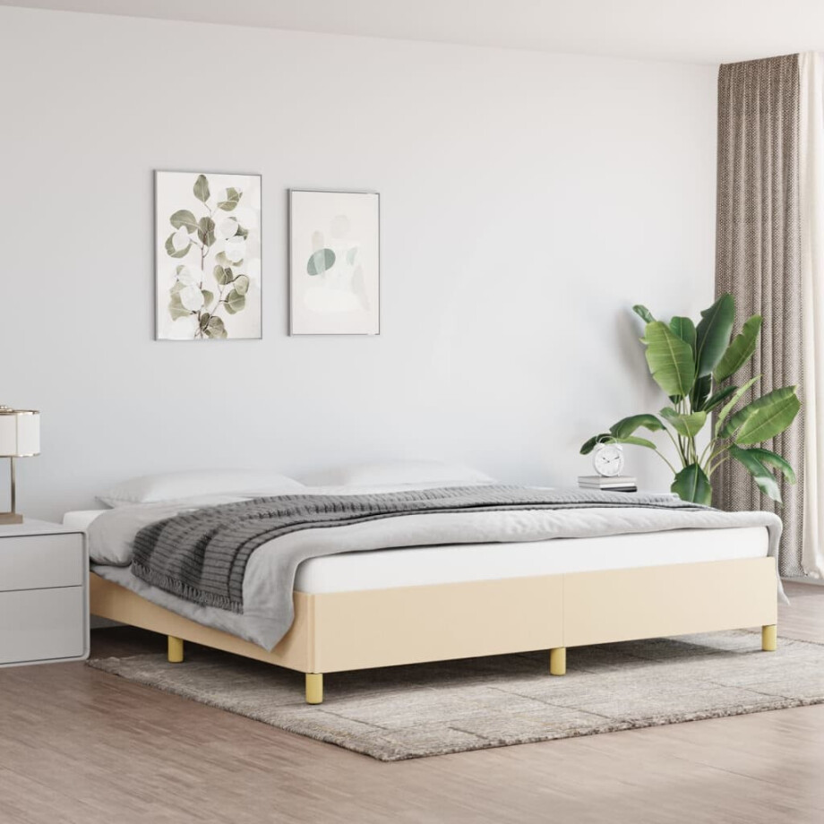 vidaXL Bedframe zonder matras stof crèmekleurig 200x200 cm afbeelding 1