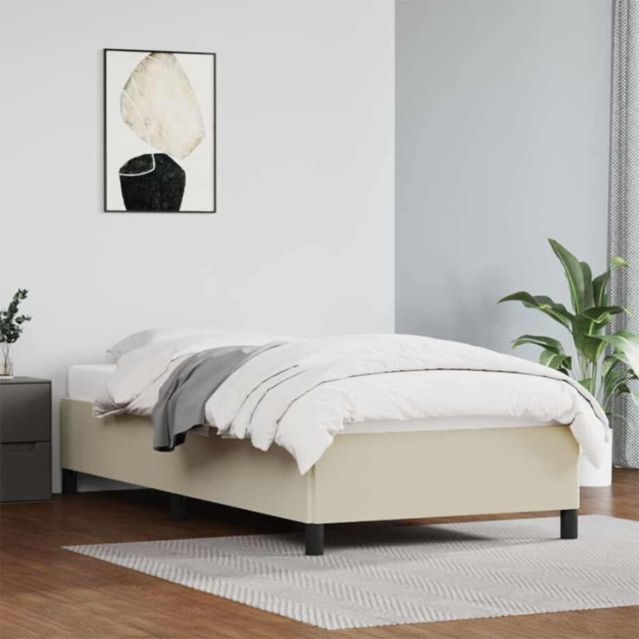 vidaXL Bedframe kunstleer crèmekleurig 90x190 cm afbeelding 1