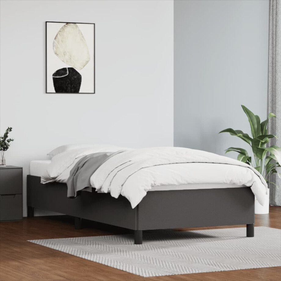 vidaXL Bedframe kunstleer grijs 90x190 cm afbeelding 1