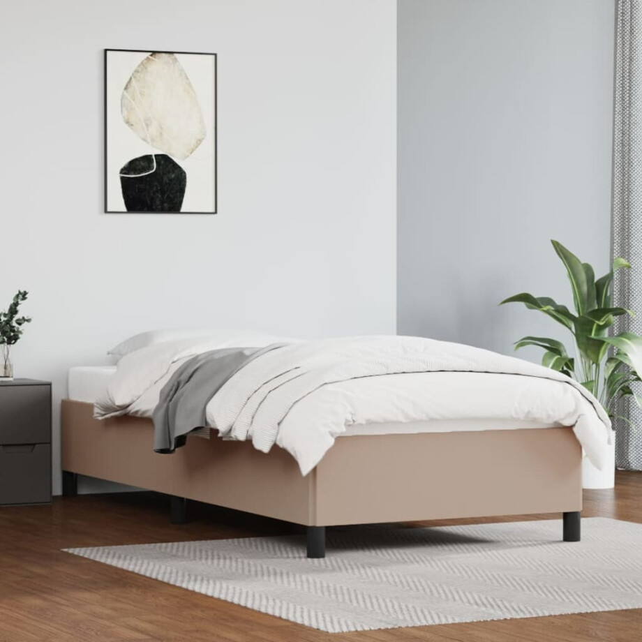vidaXL Bedframe kunstleer cappuccinokleurig 90x200 cm vidaXL Bedframe kunstleer cappuccinokleurig 90x200 cm afbeelding 1
