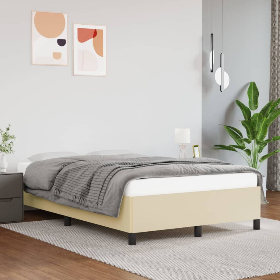 vidaXL Bedframe kunstleer crèmekleurig 120x200 cm afbeelding 1