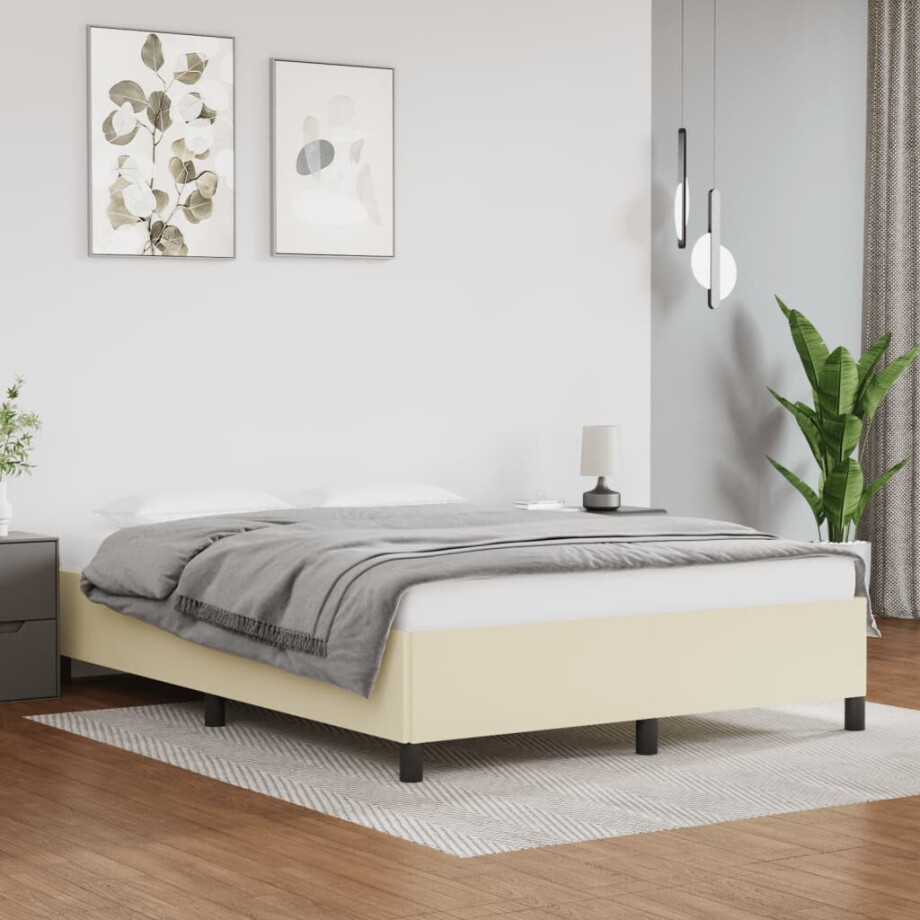 vidaXL Bedframe kunstleer crèmekleurig 140x190 cm vidaXL Bedframe kunstleer crèmekleurig 140x190 cm afbeelding 1