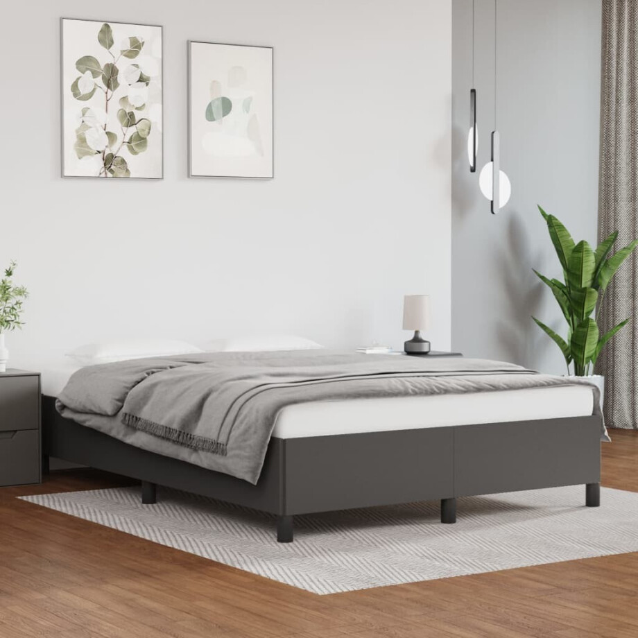 vidaXL Bedframe kunstleer grijs 140x190 cm afbeelding 1