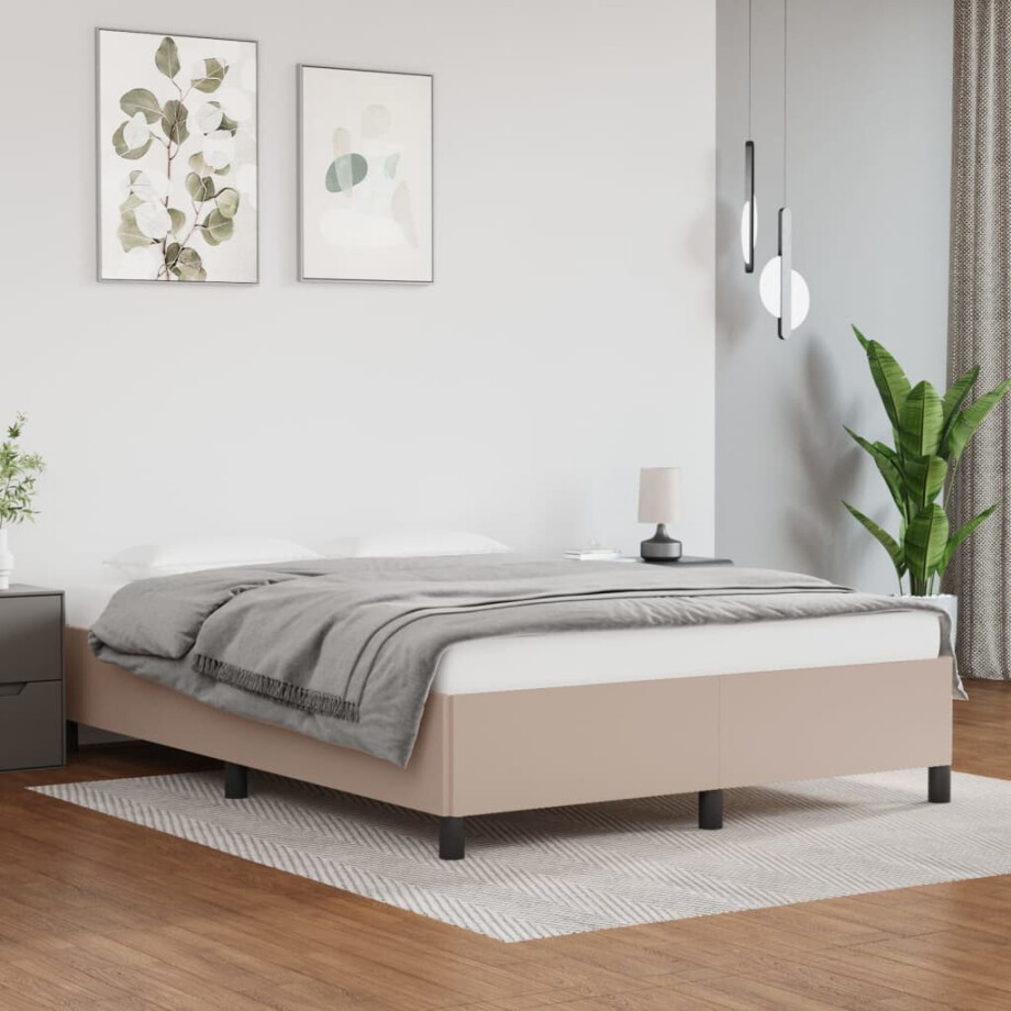 vidaXL Bedframe kunstleer cappuccinokleurig 140x190 cm afbeelding 1