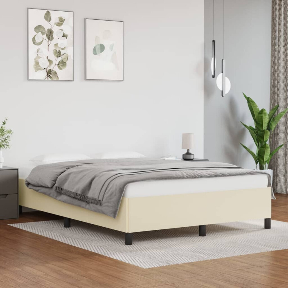 vidaXL Bedframe kunstleer crèmekleurig 140x200 cm vidaXL Bedframe kunstleer crèmekleurig 140x200 cm afbeelding 1