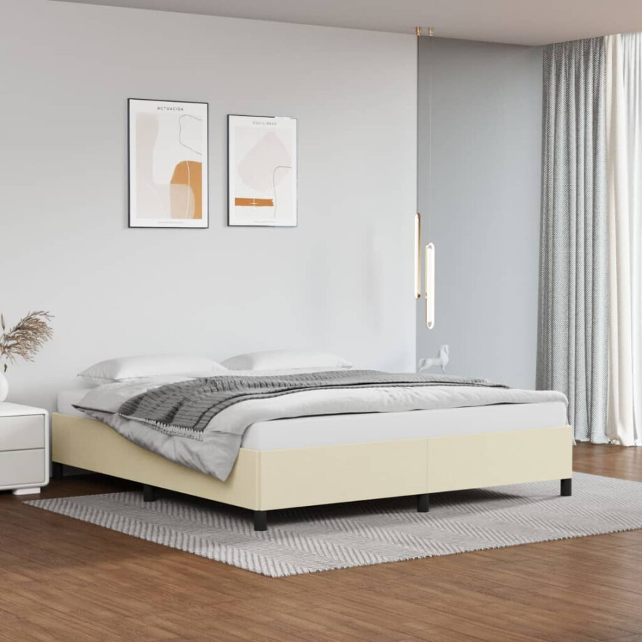 vidaXL Bedframe kunstleer crèmekleurig 180x200 cm afbeelding 1