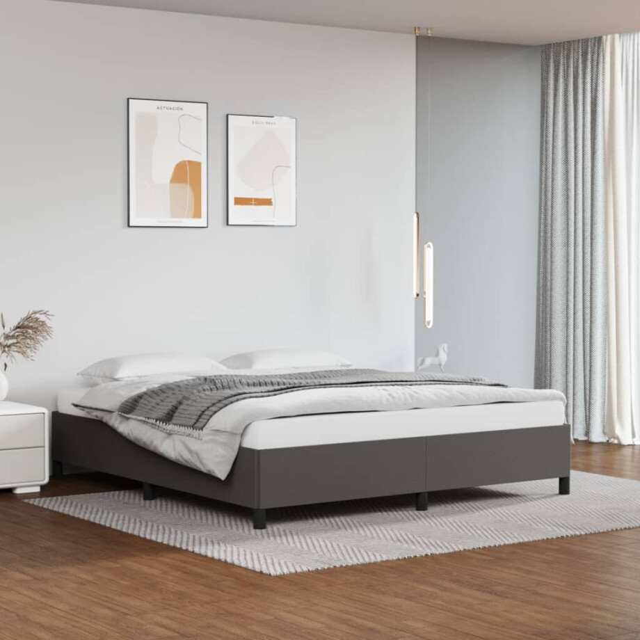 vidaXL Bedframe kunstleer grijs 180x200 cm afbeelding 1
