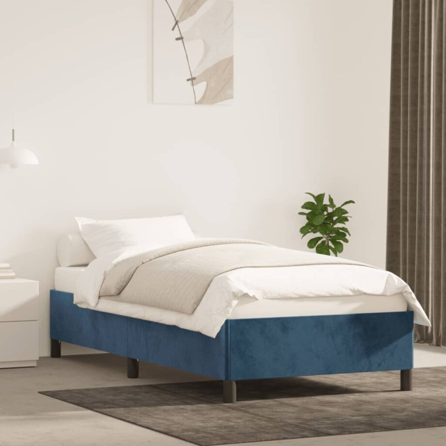 vidaXL Bedframe zonder matras 80x200 cm fluweel donkerblauw afbeelding 1
