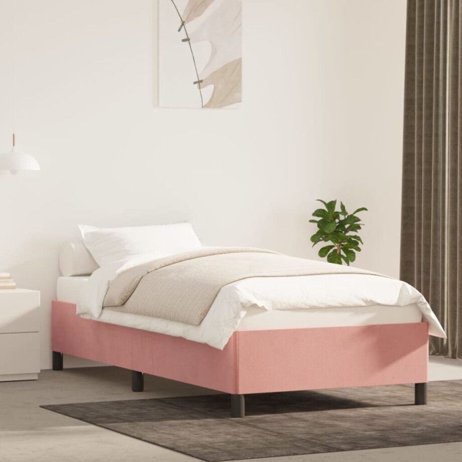 vidaXL Bedframe fluweel roze 90x190 cm afbeelding 1