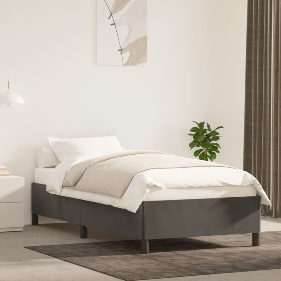 vidaXL Bedframe zonder matras 90x200 cm fluweel donkergrijs vidaXL Bedframe zonder matras 90x200 cm fluweel donkergrijs afbeelding 1