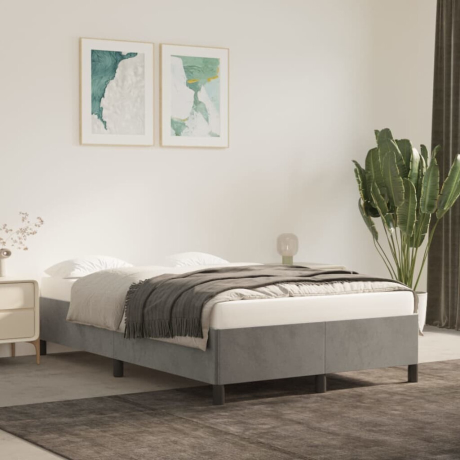 vidaXL Bedframe zonder matras 120x200 cm fluweel lichtgrijs vidaXL Bedframe zonder matras 120x200 cm fluweel lichtgrijs afbeelding 1