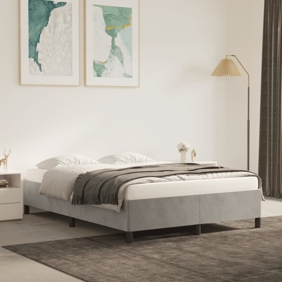 vidaXL Bedframe zonder matras 140x200 cm fluweel lichtgrijs vidaXL Bedframe zonder matras 140x200 cm fluweel lichtgrijs afbeelding 1