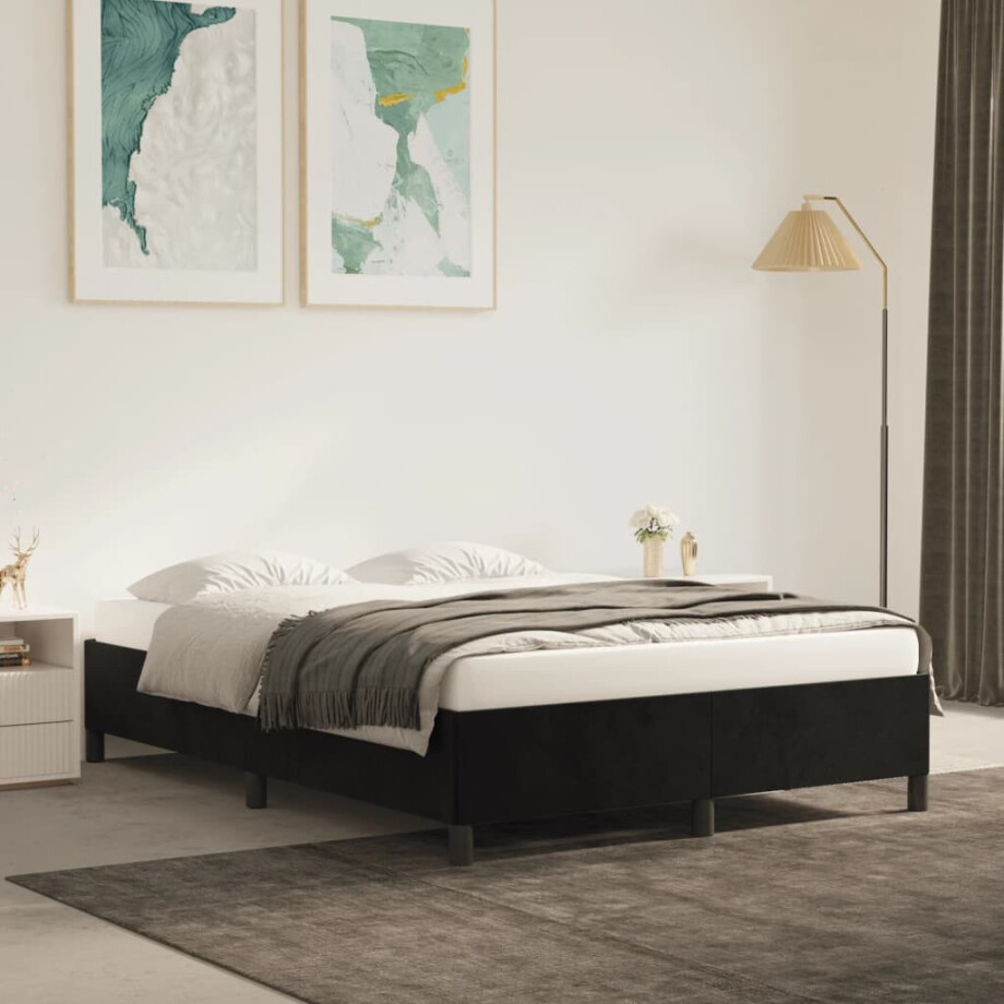 vidaXL Bedframe zonder matras 140x200 cm fluweel zwart vidaXL Bedframe zonder matras 140x200 cm fluweel zwart afbeelding 1