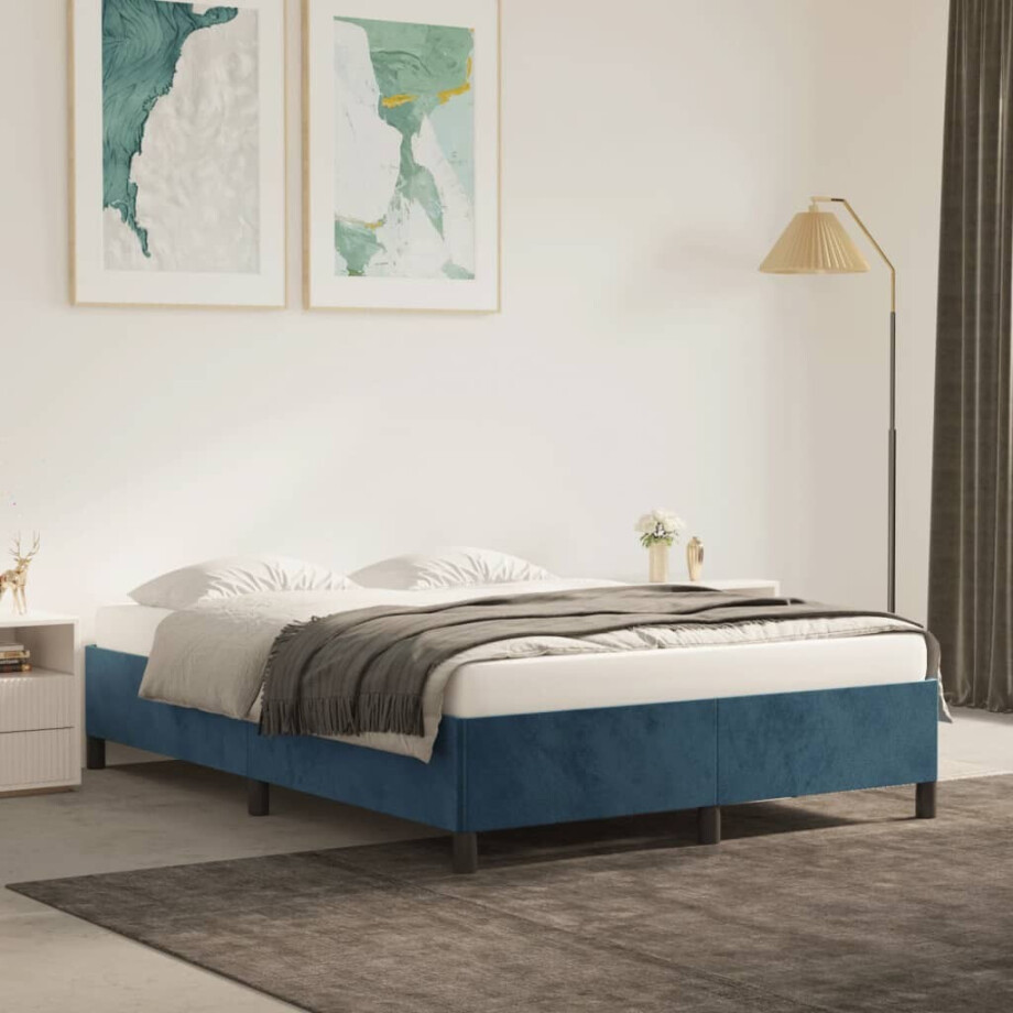 vidaXL Bedframe zonder matras 140x200 cm fluweel donkerblauw afbeelding 1