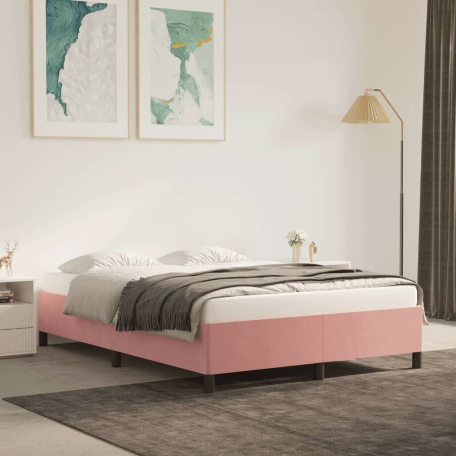 vidaXL Bedframe fluweel roze 140x200 cm afbeelding 1