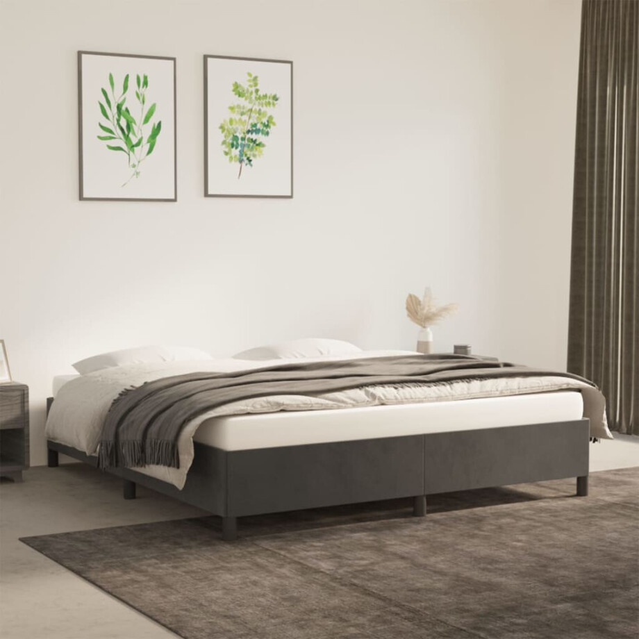 vidaXL Bedframe zonder matras 160x200 cm fluweel donkergrijs afbeelding 1