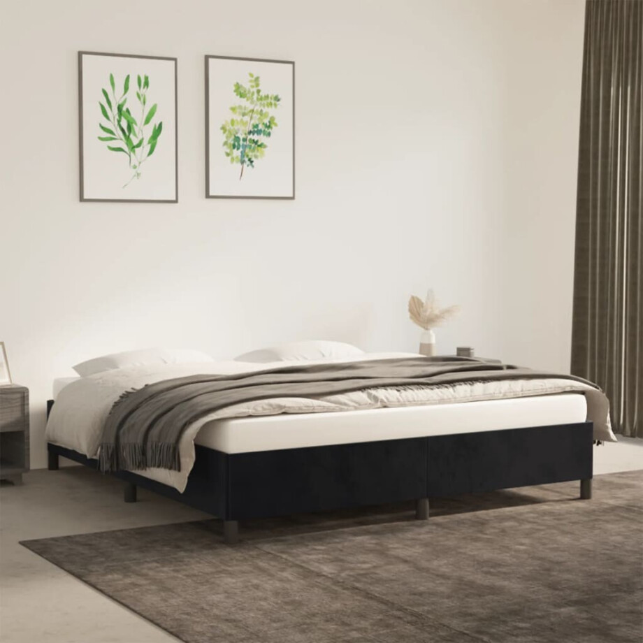 vidaXL Bedframe zonder matras 160x200 cm fluweel zwart afbeelding 1
