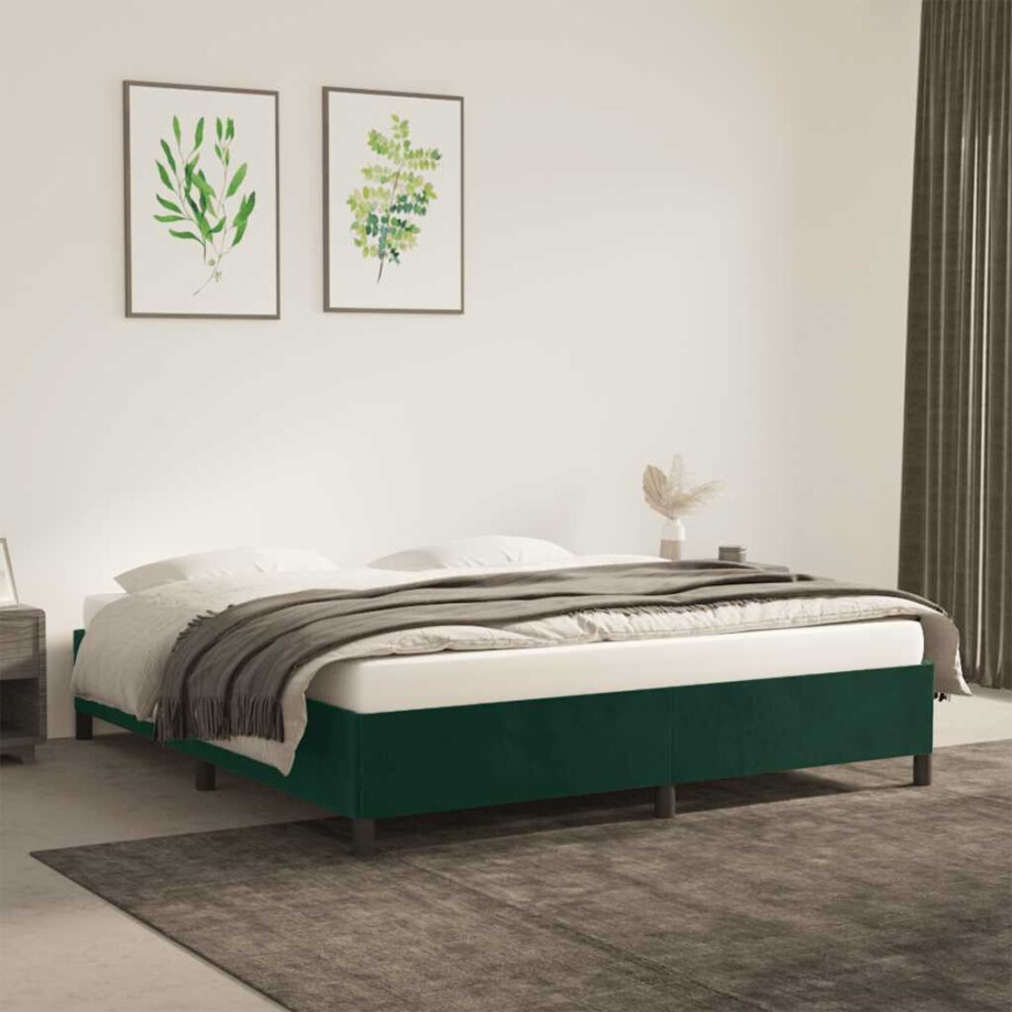 vidaXL Bedframe zonder matras 160x200 cm fluweel donkergroen afbeelding 1