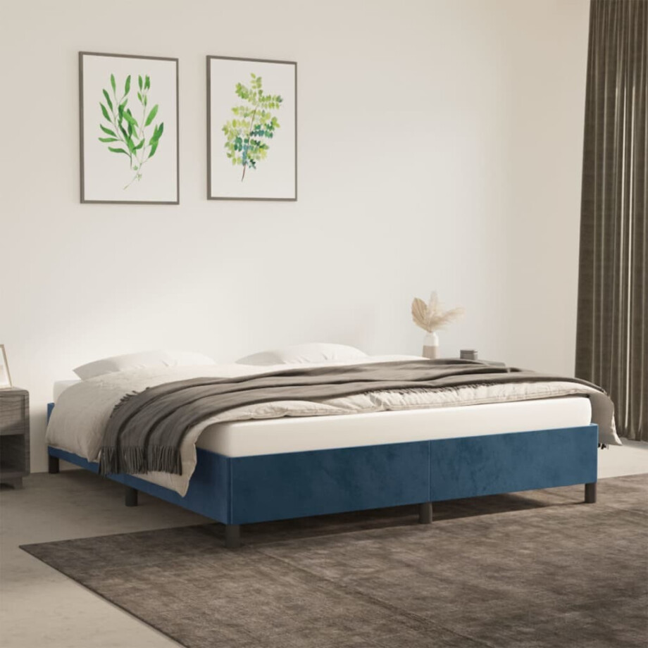 vidaXL Bedframe zonder matras 160x200 cm fluweel donkerblauw afbeelding 1
