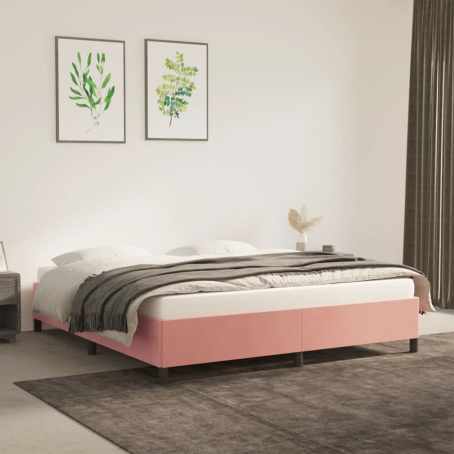 vidaXL Bedframe fluweel roze 160x200 cm afbeelding 1