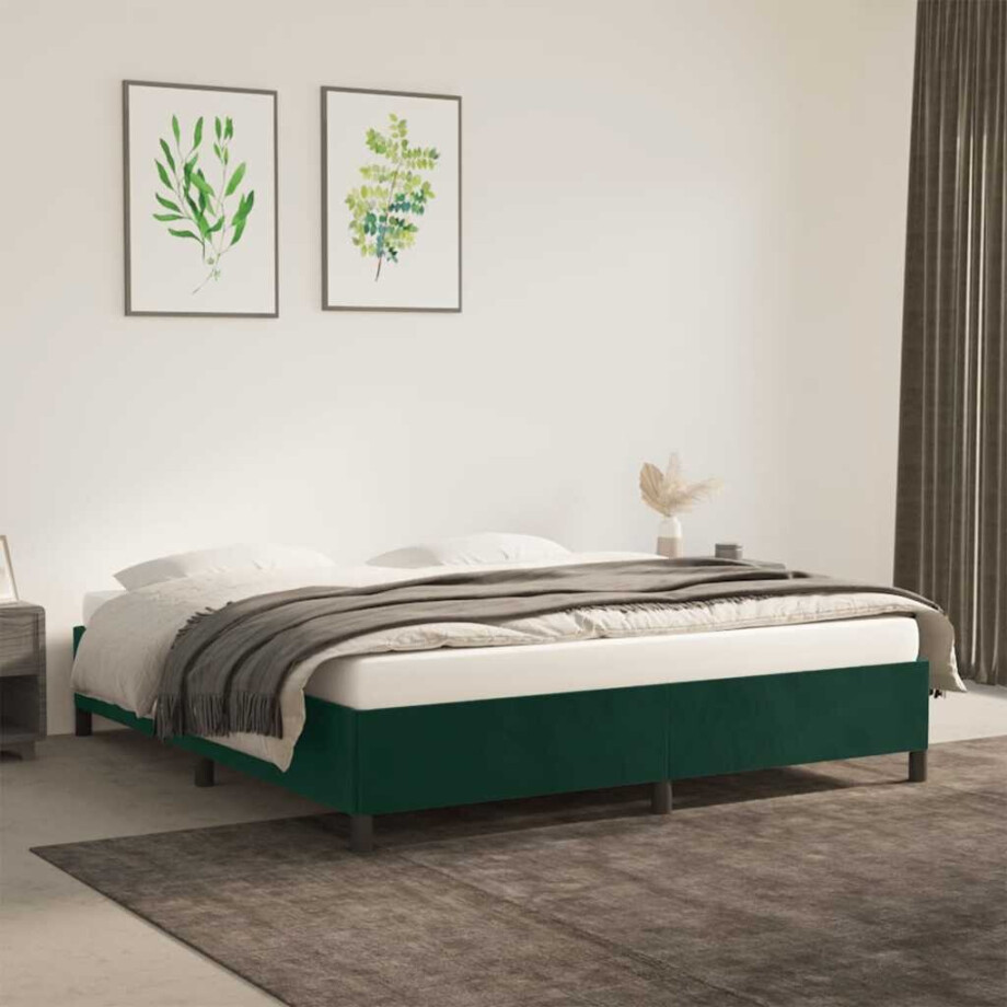 vidaXL Bedframe zonder matras 180x200 cm fluweel donkergroen afbeelding 1