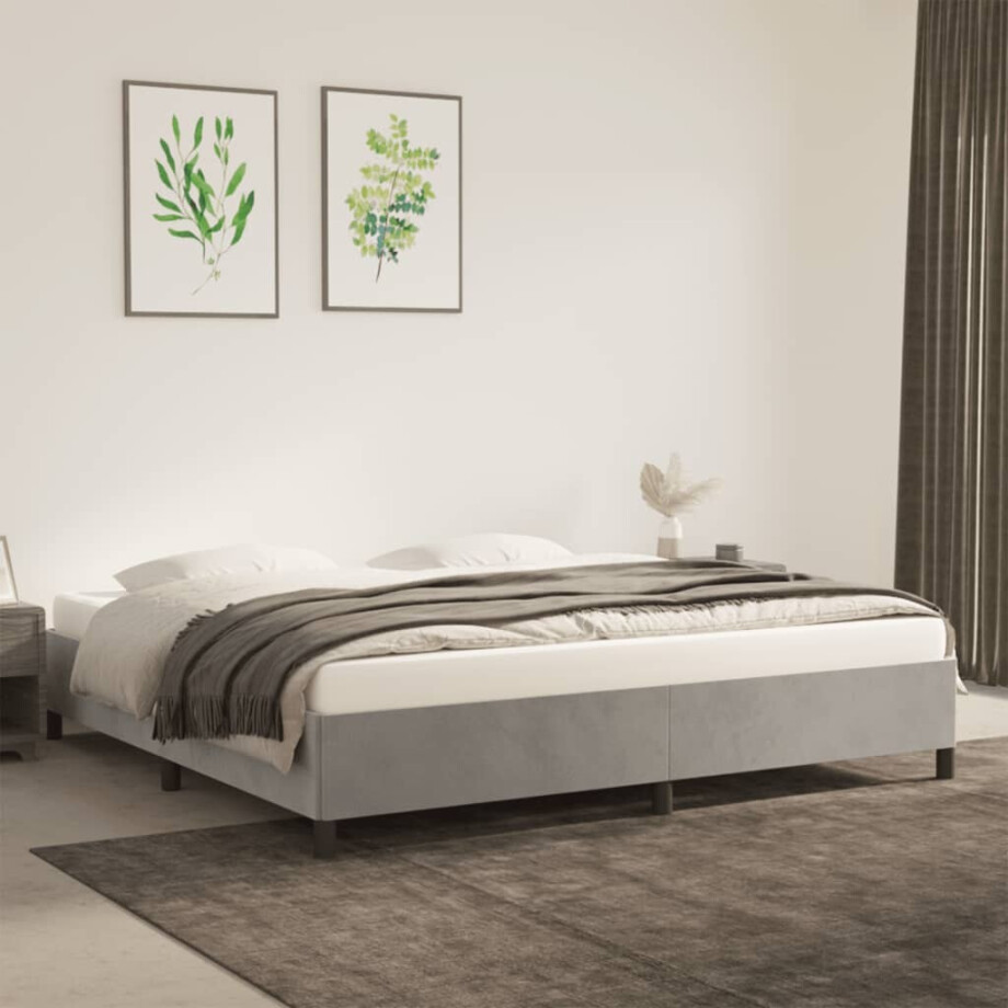 vidaXL Bedframe zonder matras 200x200 cm fluweel lichtgrijs afbeelding 1