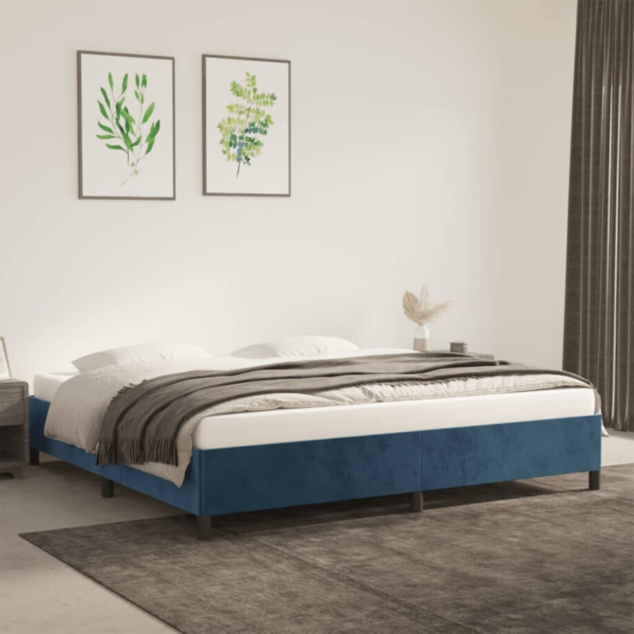 vidaXL Bedframe zonder matras 200x200 cm fluweel donkerblauw vidaXL Bedframe zonder matras 200x200 cm fluweel donkerblauw afbeelding 1