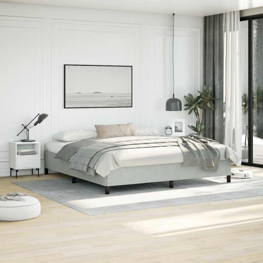 vidaXL Bedframe zonder matras lichtgrijs 193x203 cm kingsize fluweel vidaXL Bedframe zonder matras lichtgrijs 193x203 cm kingsize fluweel afbeelding 1