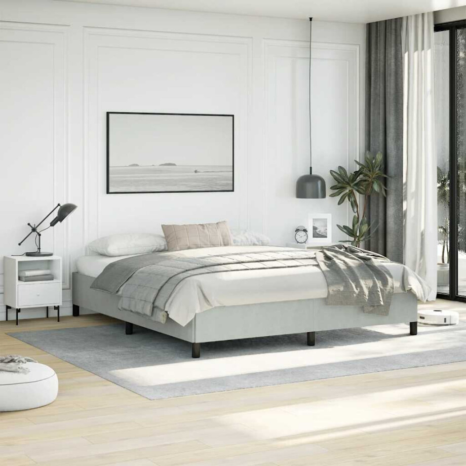 vidaXL Bedframe zonder matras lichtgrijs California King fluweel vidaXL Bedframe zonder matras lichtgrijs California King fluweel afbeelding 1