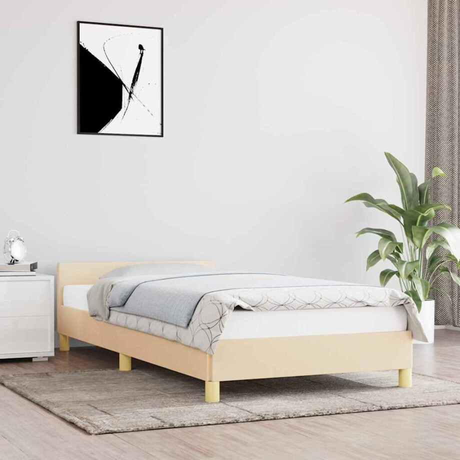vidaXL Bedframe met hoofdeinde zonder matras 90x190 cm stof crème vidaXL Bedframe met hoofdeinde zonder matras 90x190 cm stof crème afbeelding 1