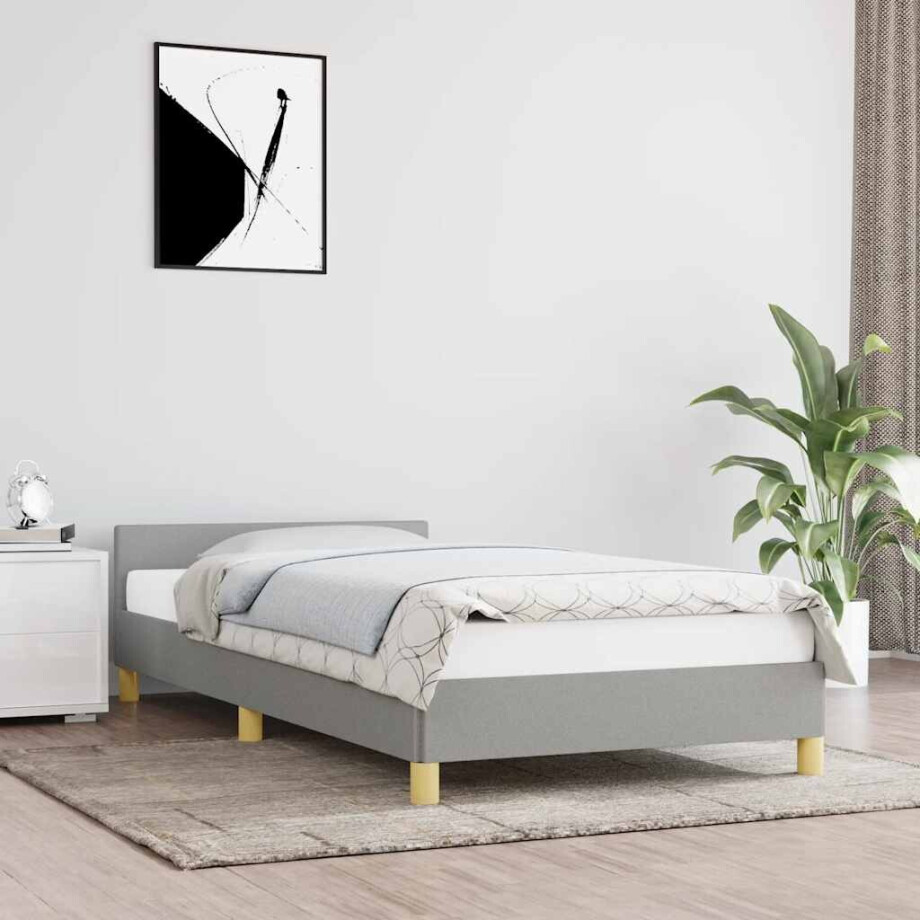 vidaXL Bedframe zonder matras 100x200 cm stof lichtgrijs afbeelding 1