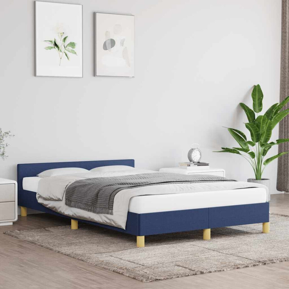 vidaXL Bedframe met hoofdeinde zonder matras 120x200 cm stof blauw afbeelding 1