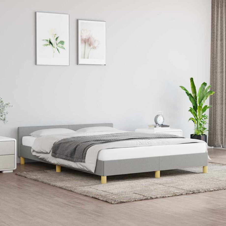 vidaXL Bedframe zonder matras stof lichtgrijs 140x190 cm afbeelding 1