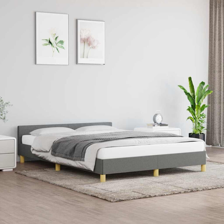 vidaXL Bedframe zonder matras stof donkergrijs 140x190 cm afbeelding 1