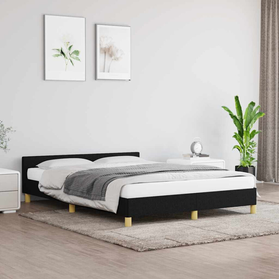 vidaXL Bedframe zonder matras stof zwart 140x190 cm afbeelding 1
