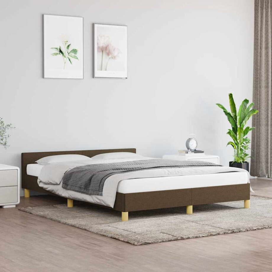 vidaXL Bedframe zonder matras stof donkerbruin 140x190 cm afbeelding 1