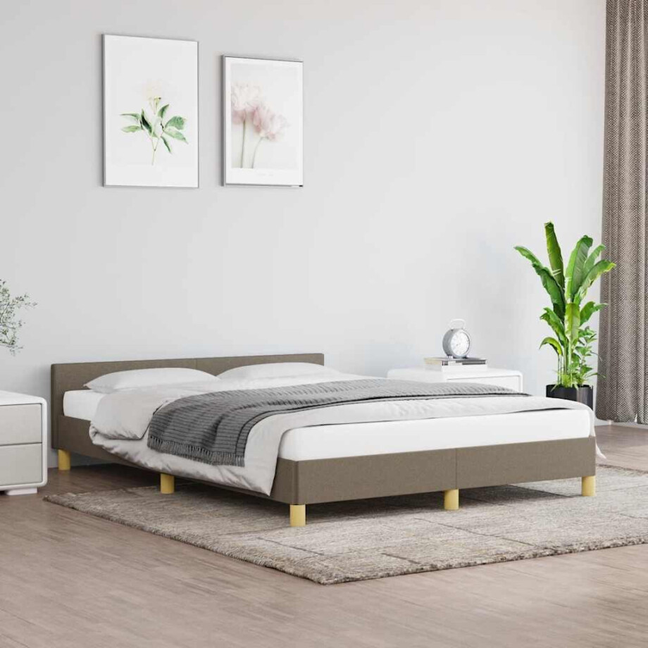 vidaXL Bedframe zonder matras stof taupe 140x190 cm afbeelding 1