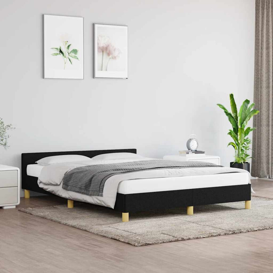 vidaXL Bedframe zonder matras stof zwart 140x200 cm afbeelding 1