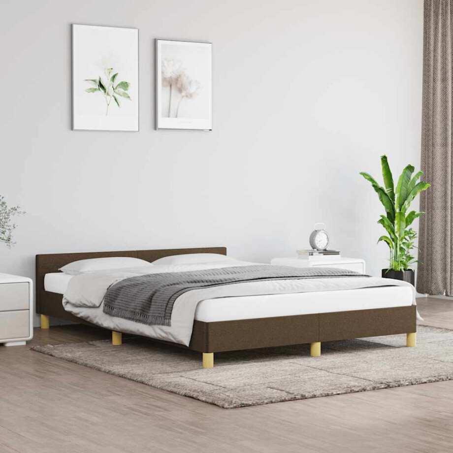 vidaXL Bedframe zonder matras stof donkerbruin 140x200 cm afbeelding 1