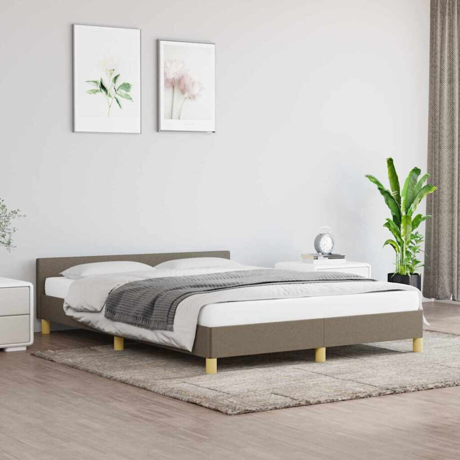 vidaXL Bedframe zonder matras stof taupe 140x200 cm afbeelding 1