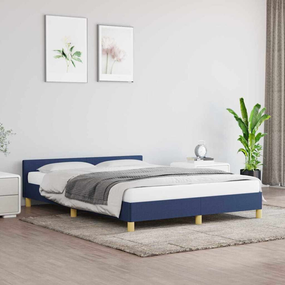 vidaXL Bedframe met hoofdeinde zonder matras 140x200 cm stof blauw vidaXL Bedframe met hoofdeinde zonder matras 140x200 cm stof blauw afbeelding 1