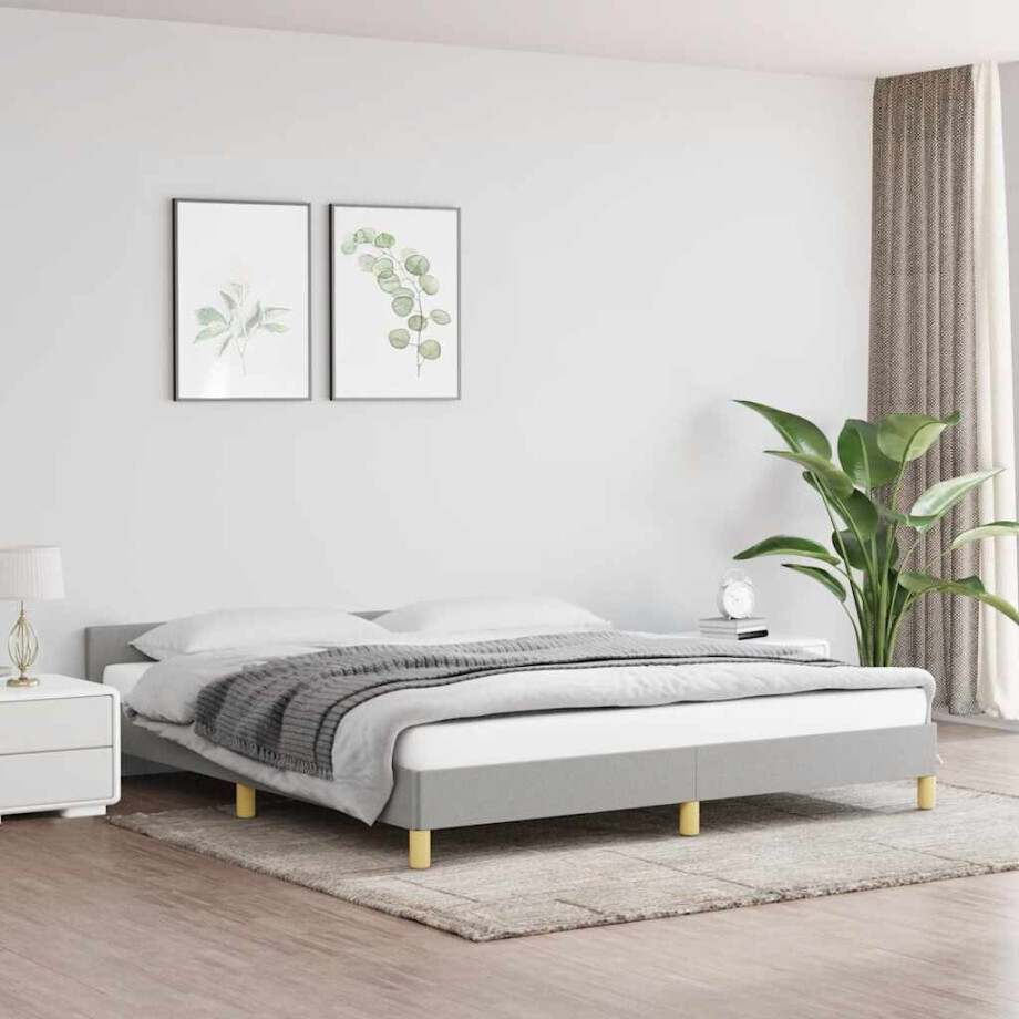 vidaXL Bedframe zonder matras stof lichtgrijs 160x200 cm afbeelding 1