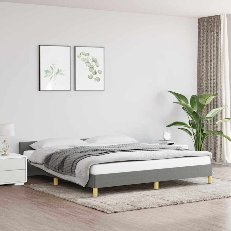 vidaXL Bedframe zonder matras stof donkergrijs 160x200 cm afbeelding 1