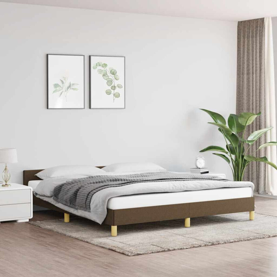 vidaXL Bedframe zonder matras stof donkerbruin 160x200 cm afbeelding 1