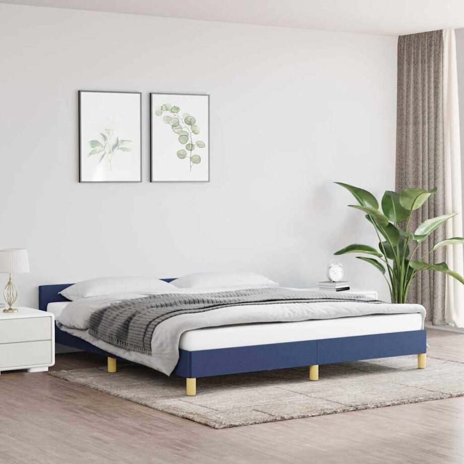 vidaXL Bedframe met hoofdeinde zonder matras 160x200 cm stof blauw afbeelding 1