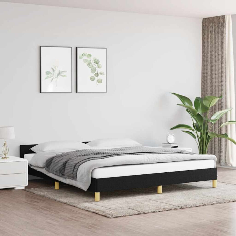 vidaXL Bedframe zonder matras stof zwart 180x200 cm afbeelding 1